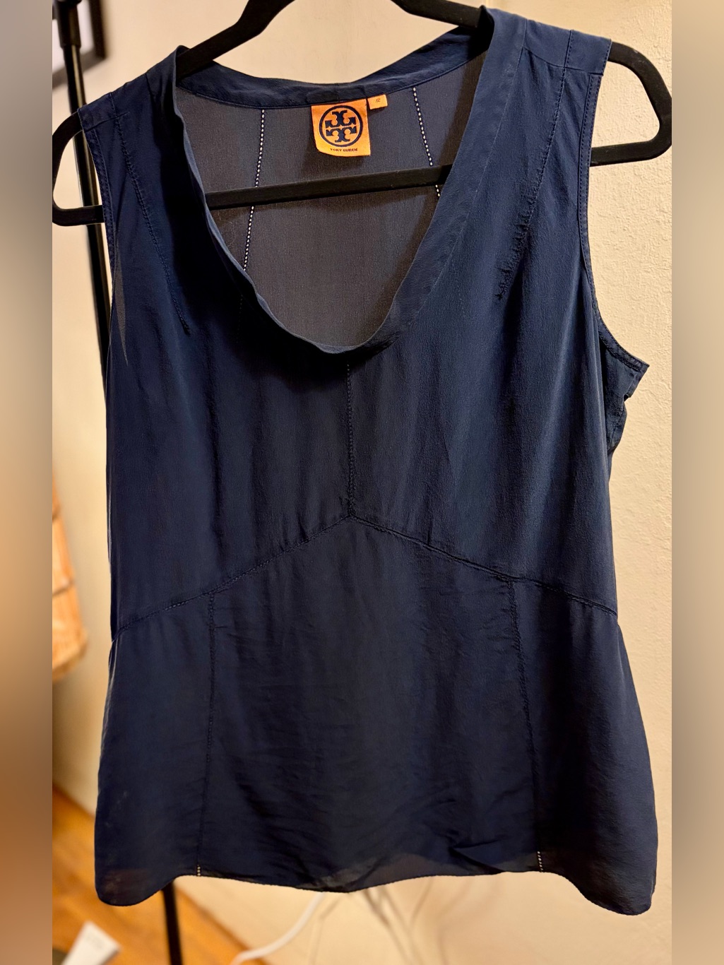 Tory Burch Deep Navy Silk Sleeveless Top Size 12